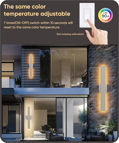 Aipsun 2 Packs Nickel Outdoor Wall Light 23.6inch Modern LED Exterior Wall Sconce, Long LED Linear Exterior Lights 3000K 4000K 6000K for Entrance, Hallway, Garage, Porch(3CCT)