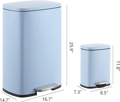 happimess HPM1006H Connor Rectangular 13-Gallon Trash Can with Soft-Close Lid and Free Mini Trash Can, Fingerprint Resistant, Modern, Minimalistic for Home, Kitchen, Office, Bathroom, Tide Pool Blue