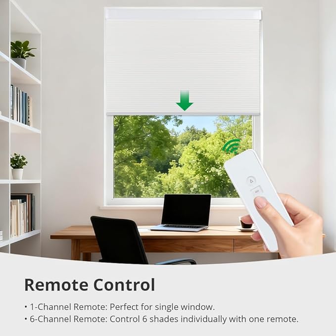 Motorized Cellular Shades with Remote Blackout Honeycomb Smart Blinds Options for Indoor Windows, Remote/Alexa/Matter Compatible, Easy DIY Installation (White)