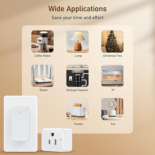 Thinkbee Remote Control Outlet Plug, 15A /1500W 600ft RF Range Wireless Light Switch Kit, Expandable Remote Outlet Switch for Lamp Fan Household Appliances 80-275V, SW-AK1&R06