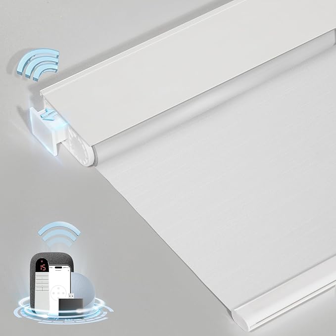 Smart Motorized Blinds with Remote, Cordless No-Drill Automatic Roller Shades, Blackout Electric Blind for Windows, White, 27.5 x 72
