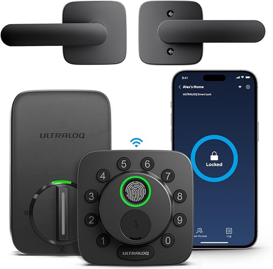 ULTRALOQ Bolt SE WiFi Smart Lock with Handle, Built-in Wi-Fi, Matter Over Thread, Works with Apple Home, Alexa, Google, Keyless Deadbolt with Fingerprint, App, Code, Remote Control, 18 Months Battery