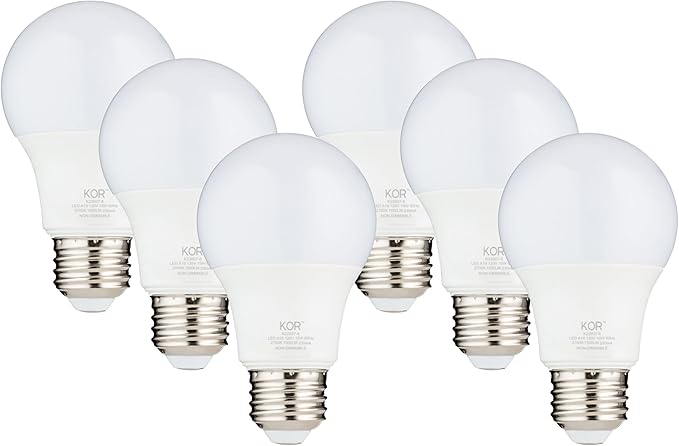 KOR 6 Pack A19 LED Light Bulb, 100W Equivalent, 2700K Warm White, 1500 Lumens, Efficient 15 Watt Replacement Bulbs with E26 Standard Base, 10000 Long Life Hours, Non-Dimmable, 80+ CRI, UL Listed