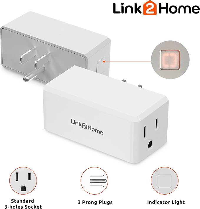 Link2Home Wireless Remote-Control Outlet, 3 Outlets, 1 Remote, White