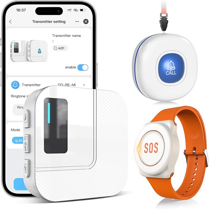 CallToU Wi-Fi Wireless Caregiver Pager Call Button for Elderly at Home , APP Emergency Alert for Seniors, Patients, and the Disabled with 1 Call Button, 1 Watch Button, 1 Receiver (2.4GHz Wi-Fi)