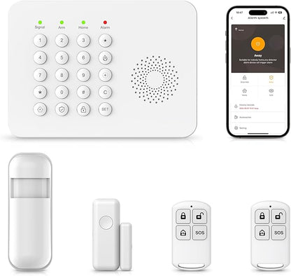 YBJ Alarm System for Home Security,DIY Wireless Home Alarm System with Door and Motion Sensors,Smart Keypad,No Subscription Fee (5-Piece Kit)