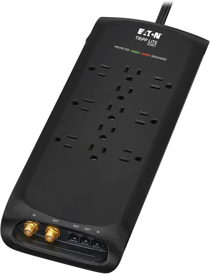 Eaton Tripp Lite Series Surge Protector Power Strip with Flat Plug Braided Extension Cord + Coax, Phone/Modem Protection, 4200 Joules, 8ft Cable, Manufacturer's (TLP118DBTELTV)