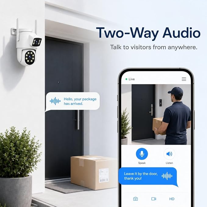 Camcamp 2K Dual Lens PTZ Security Camera Outdoor, WiFi Auto Tracking | 355° Pan-Tilt, Color Night Vision, 2-Way Audio, Motion Detection, Plug-In Powered, IP66, No Monthly Fee