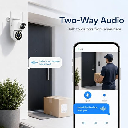 Camcamp 2K Dual Lens PTZ Security Camera Outdoor, WiFi Auto Tracking | 355° Pan-Tilt, Color Night Vision, 2-Way Audio, Motion Detection, Plug-In Powered, IP66, No Monthly Fee