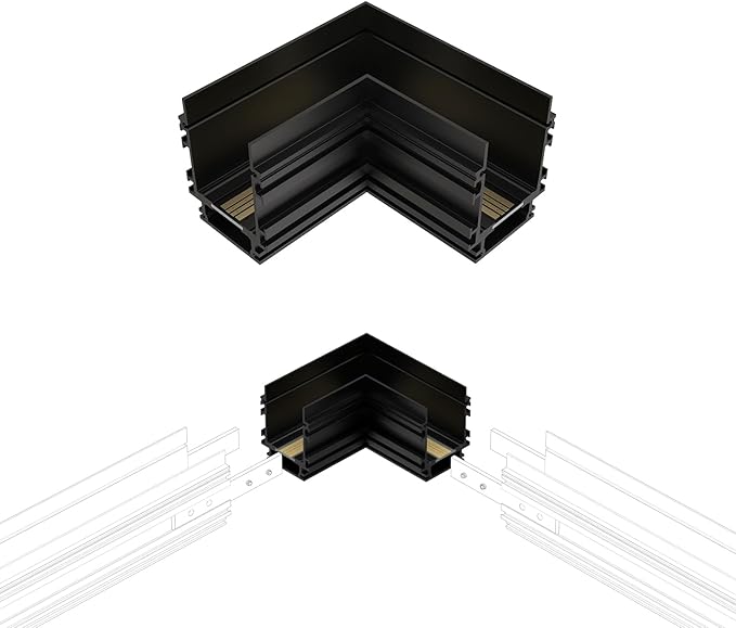 SCON Horizontal Corner Joint Connector for Recessed Magnetic Track Lighting, Professional Grade Aluminum Corner Piece to Create Custom L-Shape Layouts, 24V, Compatible Magnetic Track System
