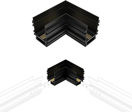 SCON Horizontal Corner Joint Connector for Recessed Magnetic Track Lighting, Professional Grade Aluminum Corner Piece to Create Custom L-Shape Layouts, 24V, Compatible Magnetic Track System