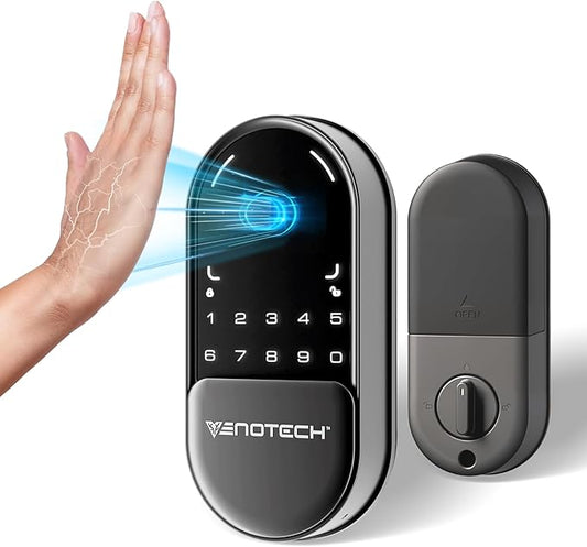 Venotech Palm Vein Smart Lock, 2-in-1 Doorbell Keyless Entry Door Lock with Code Passcode, IP55 Waterproof, Auto Lock, Upgraded Rechargeable Battery, Front Door Smart Lock for Home, Office,