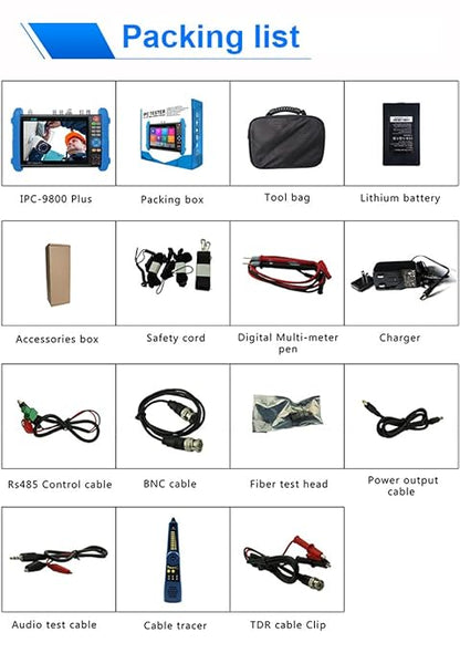 CCTV Tester IPC-9800MOVTADHS 7'' IPS Touch Screen WiFi 4K H.265 HDMI Tester for 8MP CVI TVI AHD SDI CVBS Cameras, Support PTZ Control & Analog Testing