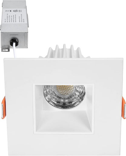 Maxxima 2 in. Ultra-Thin Recessed Anti-Glare LED Downlight - Canless IC Rated, 500 Lumens, 5 Color Temperature Selectable 2700K/3000K/3500K/4000K/5000K, Dimmable Square White Trim, 90 CRI