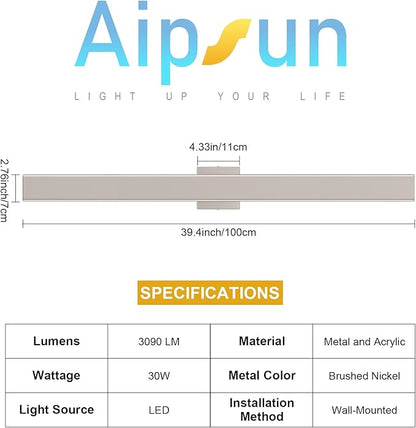 Aipsun 2 Packs Nickel Outdoor Wall Light 39.4inch Modern LED Exterior Wall Sconce, Long LED Linear Exterior Lights 3000K 4000K 6000K for Entrance, Hallway, Garage, Porch(3CCT)