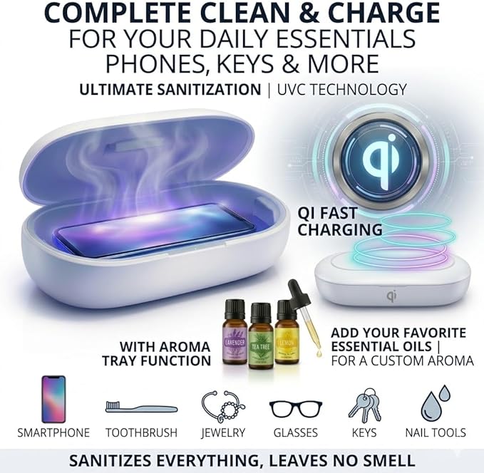UV Light Box UVC for Phone Ultraviolet for Cellphones Toothbrush Jewelry Glasses Nail Tools Keys with Aroma Therapy Case