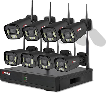 8 Channel WiFi Security Camera System, 8X 3MP Plug-in Wired Outdoor Indoor Cameras, H.265 NVR Camera System with 2-Way Audio, Face/Motion Detection, Color Night Vision, Dual Alarms, Smart Playback