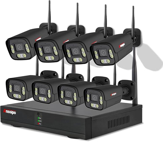 8 Channel WiFi Security Camera System, 8X 3MP Plug-in Wired Outdoor Indoor Cameras, H.265 NVR Camera System with 2-Way Audio, Face/Motion Detection, Color Night Vision, Dual Alarms, Smart Playback