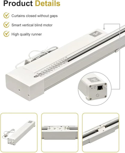 ZigBee Motorized Vertical Blinds Track for Sliding Glass Doors, Smart Curtains Rod, 2.5N High Torque Quiet Motor, Works with Alexa & Google Home Patio Door Replacement (4.0 Meters (157.4 inches))