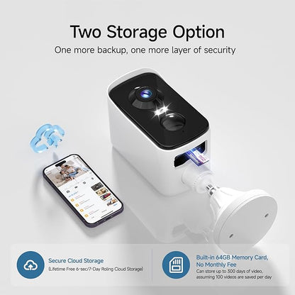 fanxiang 2K Wireless Security Camera Outdoor with Solar Panel & 64GB Card, Rechargeable Battery Camera Wireless WiFi, 300° Pan Rotating, PIR, Color Night Vision, AI Motion Detection, 2-Way Audio, IP65
