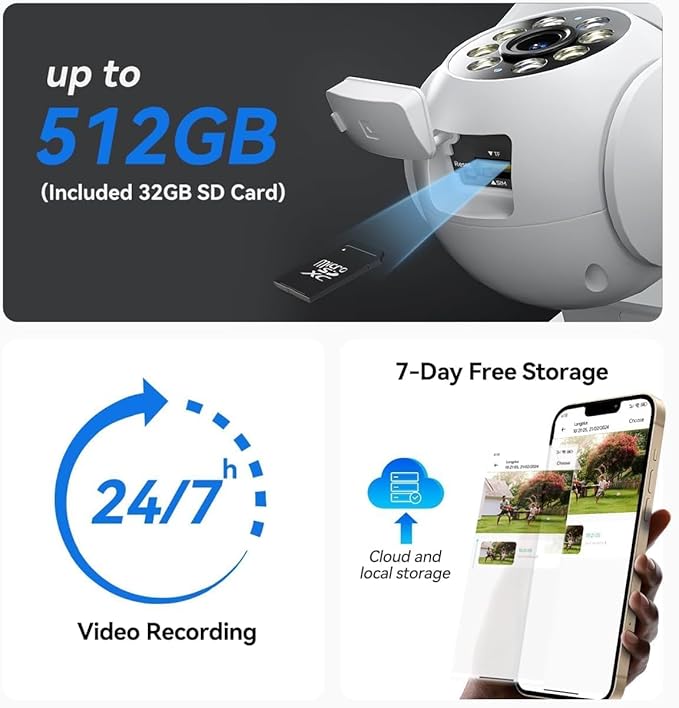 Solar Security Cameras Wireless Outdoor: 2K 4MP AOV 24/7 Continuous Recording Security Camera Wireless, 2.4G/5G Dual Band WiFi Camera with SD Card, Solar Powered, Color Night Vision, 2-Way Talk