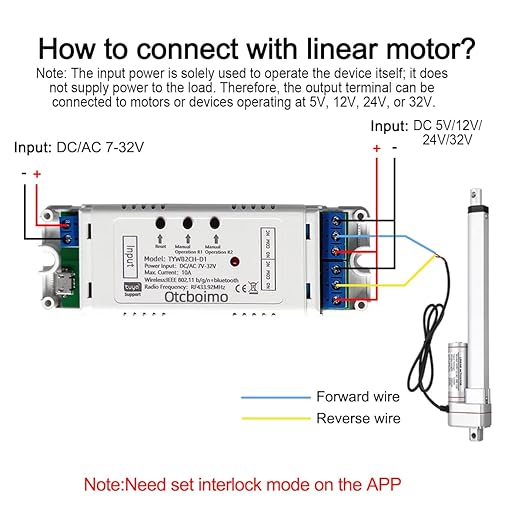 WiFi Smart Linear Actuator Motor Controller, Forward and Reverse Relay, DIY Switch for Smart Home Automation, Tuya APP / RF433Mhz 328FT Remote Control, Timer, (DC5V 12V 24V 32V)
