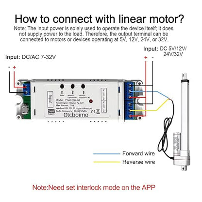 WiFi Smart Linear Actuator Motor Controller, Forward and Reverse Relay, DIY Switch for Smart Home Automation, Tuya APP / RF433Mhz 328FT Remote Control, Timer, (DC5V 12V 24V 32V)