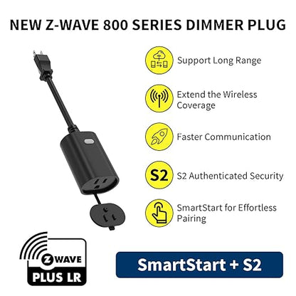 Minoston Z-Wave Plug 800 Outdoor Dimmer Zwave Dimmable Smart Plugs Outlet Switch, Z-Wave Hub Required, IP65 Weatherproof, Built-in Repeater, Work with SmartThings, Wink, Hubitat, Black (MP22ZD)