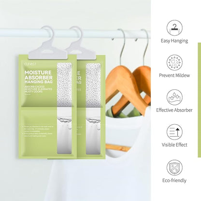 CLEVAST Moisture Absorbers Packets 10 Pack, Dehumidifier Bags for Closet, Scented Hanging Humidity Absorber in Wardrobes, Bedrooms, Bathrooms (Jasmine)