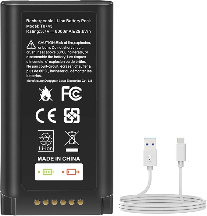 1 Pack Battery Replacement for eufy Security Video Doorbell E340 Rechargeable Lithium-ion Backup Battery with Type-C Charge Cable Upgraded 7000mAh Capacity