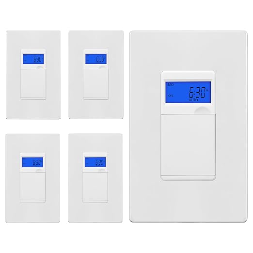 ENERLITES 7-Day Programmable Timer Switch, with Blue Backlight, 5 Pack | UL Listed, Digital In-Wall Switch Timer with 18 ON/OFF Settings, Neutral Required, Single Pole, White