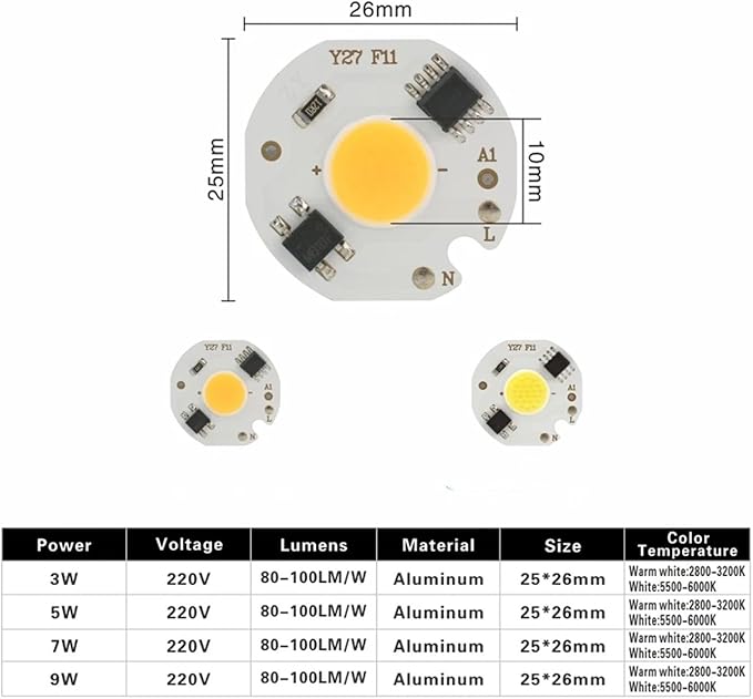 10pcs/lot 3W 5W 7W 9W LED COB Chip Lamp 220V Smart IC No Need Driver LED Bulb for Flood Light Spotlight Cold/Warm White Lighting(Cold White,220V_5W)