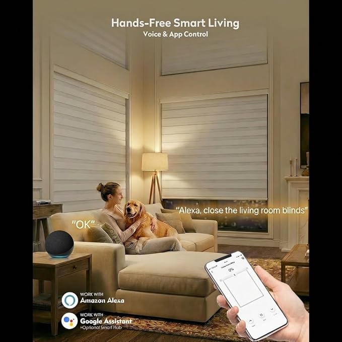 ACMEART Motorized Zebra Blinds,Smart APP & Remote Control Light Filtering Zebra Shades,Compatible with Alexa,Custom Size Electric Window Blinds for Home Office (Luxury Pure White)