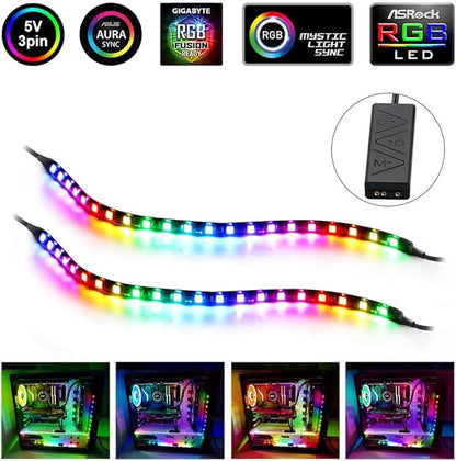 PC Addressable RGB LED Strip Lights Kit - Magnetic PC Case Lighting, 2PCS 42LEDs ARGB Strip for 5V 3pin RGB Header Motherboard Asus Aura, Asrock RGB Led, Gigabyte RGB Fusion, Mystic Light