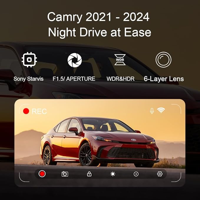 4K Dash Cam Suitable for Toyota Camry 2021 2022 2023 2024 LE L XLE TRD XSE SE Hybrid (Gen8/XV70), OEM Look, 2160P UHD Video， WiFi & APP, Loop Recording, G-Sensor, Easy to Use,128G (F10)