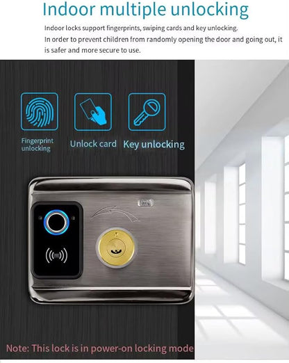 Generic Courtyard iron door lock home electronics fingerprint door lock smart door rim lock, Black