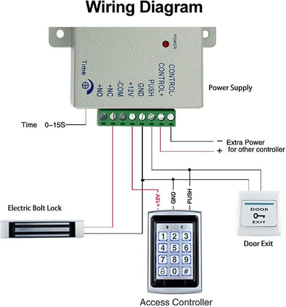 LIBO Full Access Control System Kit Set Metal Controller Keypad 500 Users, 3A Power Supply Switch DC 12V Electric Magnetic Lock 180kg/350lbs + Door Exit Release Button + 10pcs RFID KeyFobs