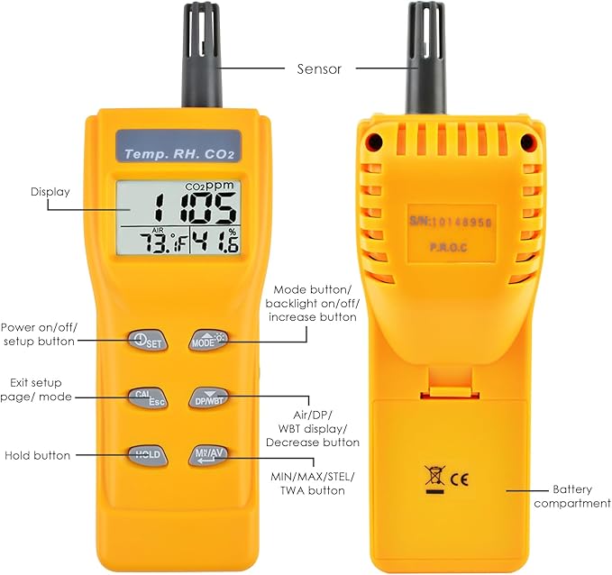 CO2 Meter Indoor Air Quality Meter CO2 Monitor 9999ppm Carbon Dioxide Temp. Humidity Meter NDIR Sensor Detector