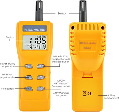 CO2 Meter Indoor Air Quality Meter CO2 Monitor 9999ppm Carbon Dioxide Temp. Humidity Meter NDIR Sensor Detector