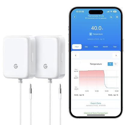 GoveeLife Bluetooth Refrigerator Thermometer Sensor with Alarm, 2-Pack | Monitor fridge/freezer temp remotely with app alerts & buzzer 230ft range. For kitchen/hot tub, gateway not included
