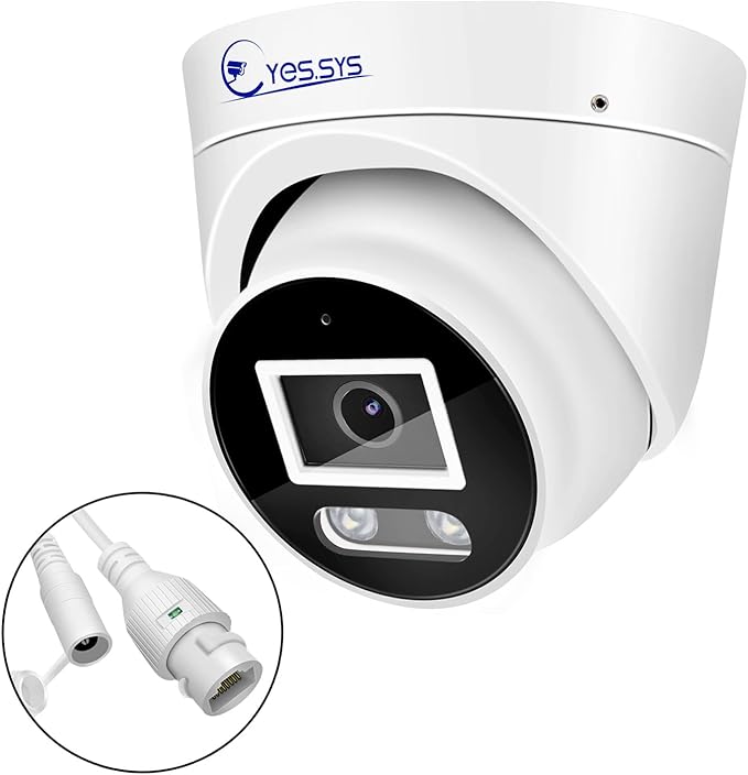 Eyessys HD 4K 8MP IP Turret Dome Camera Color Night PoE with Microphone(Audio), 24/7 Full Time Smart Dual Light LED, Weatherproof IP67 Indoor Outdoor 2.8mm Wide Angle Lens Compatible with NVR/RTSP