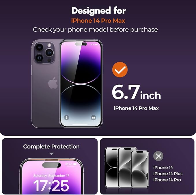 UNBREAKcable Privacy Screen Protector for iPhone 14 Pro Max, Shatterproof Tempered Glass [True 28°Anti Spy] [9H Hardness] [Easy Installation Frame] Black Protector for iPhone 14 Pro Max 6.7" -2 Pack