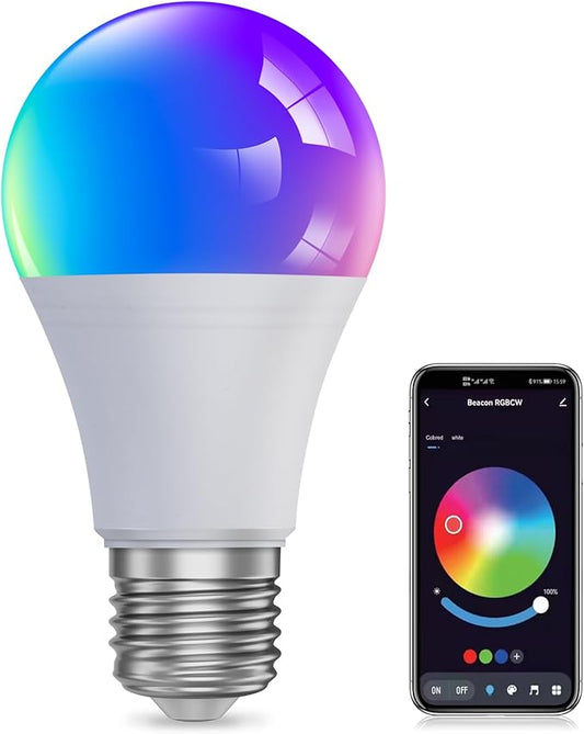 RGB Smart Light Bulb - WiFi & Bluetooth Color Changing A19 9W (60W Equivalent) 500LM - Music Sync Compatible with Alexa & Google Home for Party