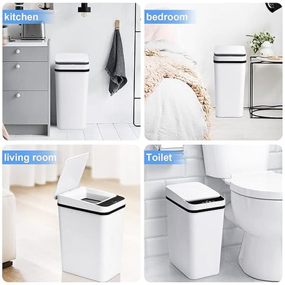 Anborry Bathroom Trash Cans with Lid 2 Pack Touchless Automatic Motion Sensor 2.2 Gal & 4 Gal Small Garbage Can, Smart Electric Narrow Garbage Bin for Bedroom Office Kitchen (White)