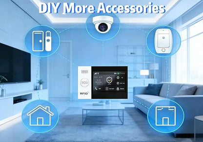 WiFi Wireless Alarm System for Home Security - 24/7 Protection Smart Home Devices 4.3" Touch Screen, GSM/4G+WiFi, App Instant Alerts, No Monthly Fee, Alexa Compatible for Villa, Kids Safety (13 pcs)