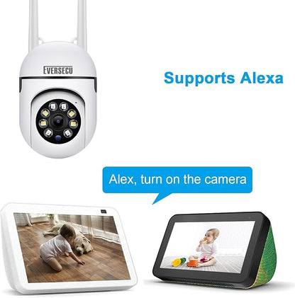 EVERSECU 1080P Outdoor WiFi PTZ Security Camera, 5G WiFi, Auto Tracking, 2 Way Audio, Spotlight Night Vision, Compatible with Alexa, SD Card & Cloud Storage, Support ONVIF&RTSP IP CCTV Camera