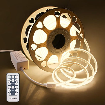 Aclorol 100FT Outdoor COB LED Strip Lights Waterproof Warm White 1 Roll AC 110V-120V Flexible Dimmable LED Lights Strip with Remote High Density COB LED Rope Light for Garden Commercial Building 3000K