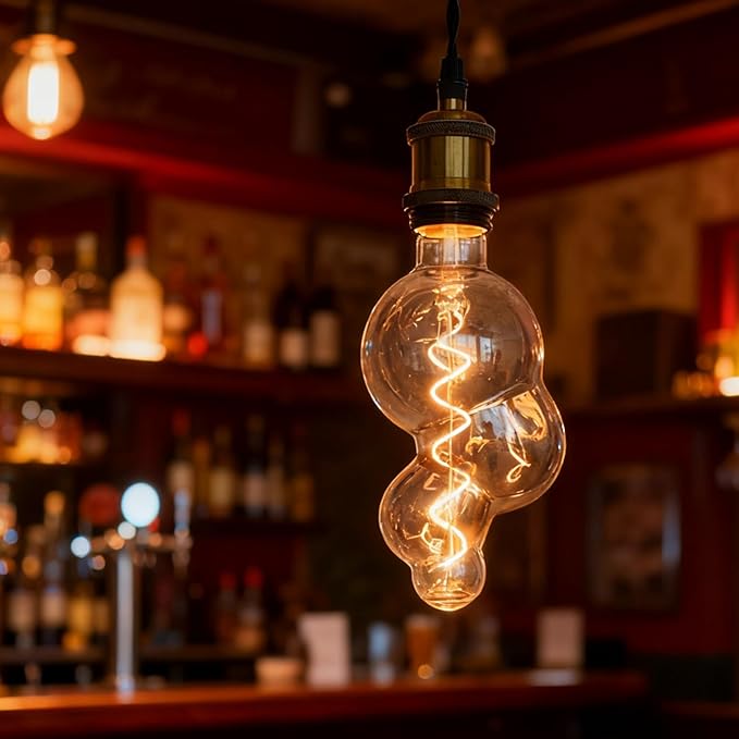 G40 LED Edison Bulb, Smoke Gray Hand-Blown Hard Glass, 4W (25W Incandescent Equivalent), 110-130V, E26, 2000K Warm Yellow Light, 200LM, Dimmable, Decorative Lighting (Small Bubble)