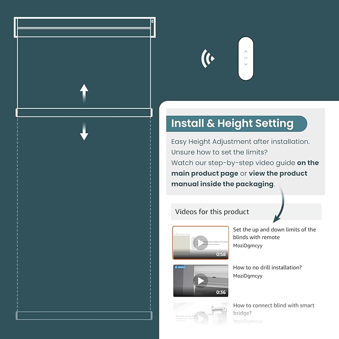 Motorized Blinds No Drill Automatic Blinds for Windows Cordless Roller Shades Electric Blinds with Remote Control Smart Blinds (White, 31.5 x 72)