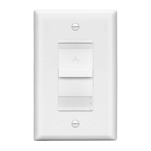 LIDER 3-Speed Fan Switch, Slider Switch for Fan, Ceiling Fan Control Switch, 120V, 2.5A Motor, Single Pole, Modern Upgrade, UL Listed, Wall Plate Included, White